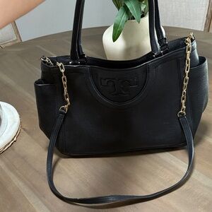 Tory Burch Black Leather Handbag with Gold Chain strap